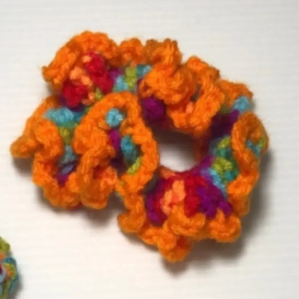 NWT Multicolor Handmade Crocheted Hair Scrunchie Set of 3